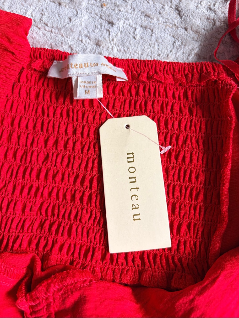Monteau Los Angeles Red Puff‑Sleeve Midi Dress – Size M - Picture 6 of 6